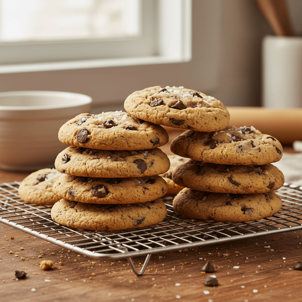 Assorted cookies with chocolate chips on a cooling rack