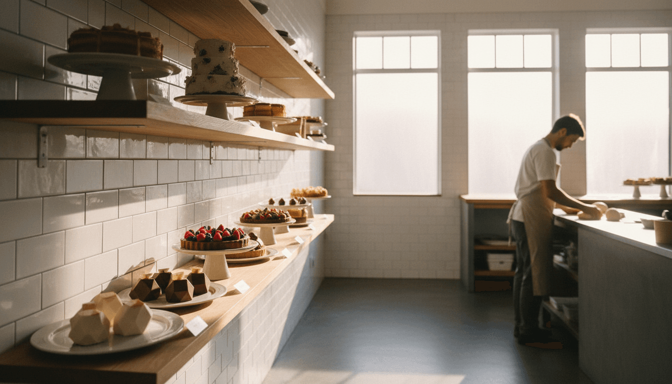 Beautifully decorated cakes and pastries displayed on a table