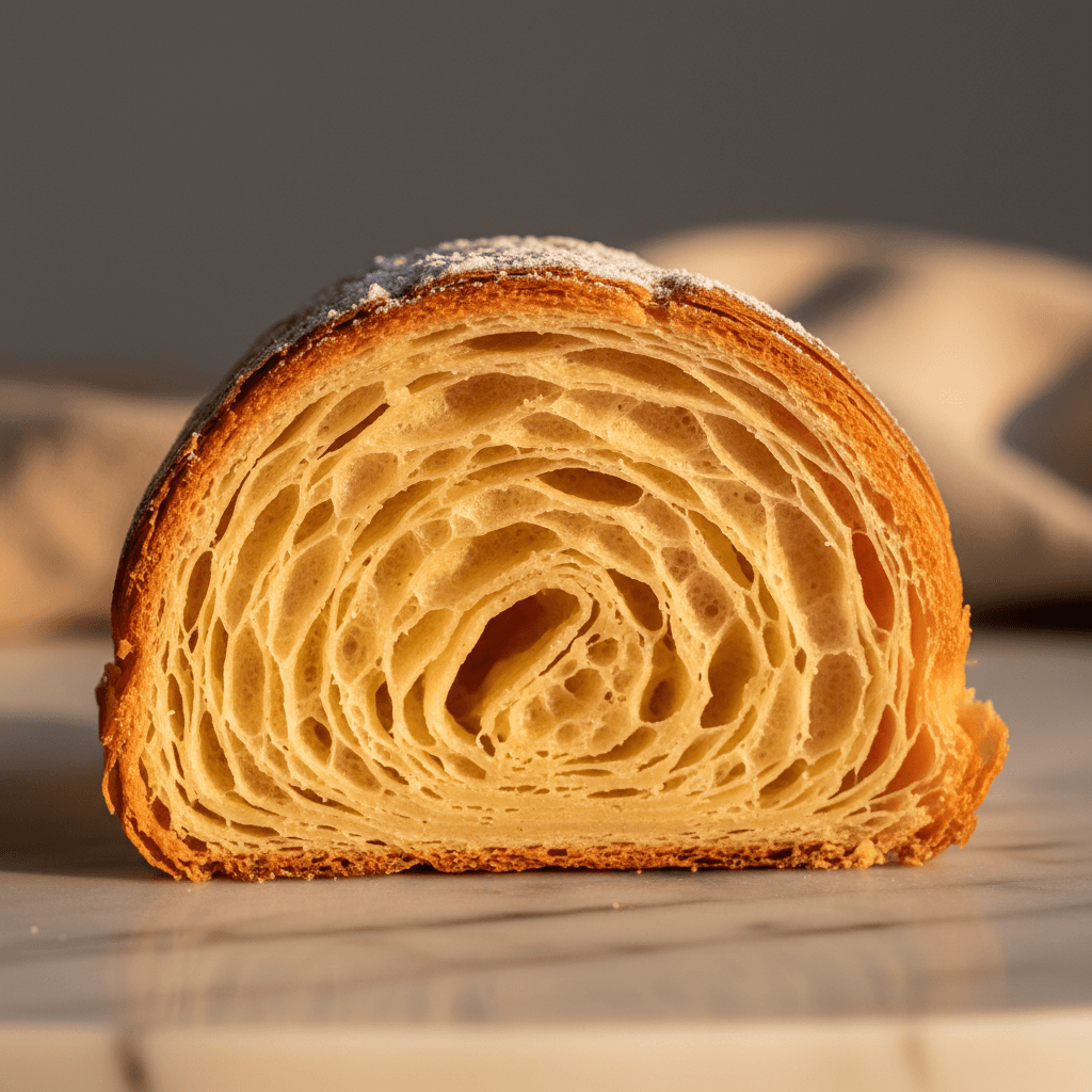 Golden flaky butter croissants on a baking tray