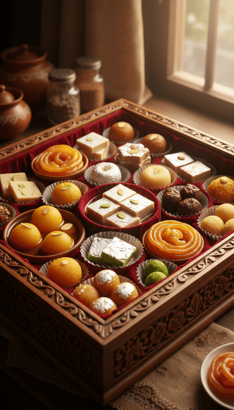 Assorted dessert box filled with pastries, cookies, and sweets